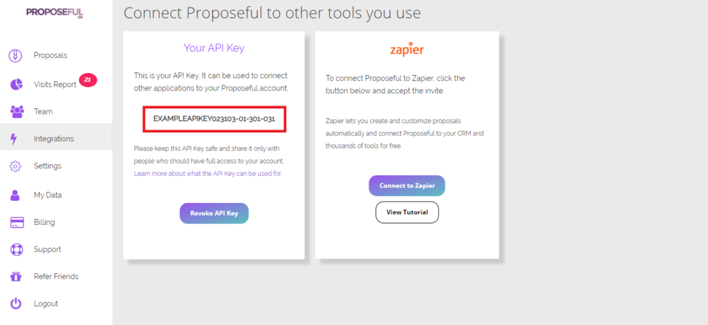 Your API Key allows Zapier to do proposal automation tasks