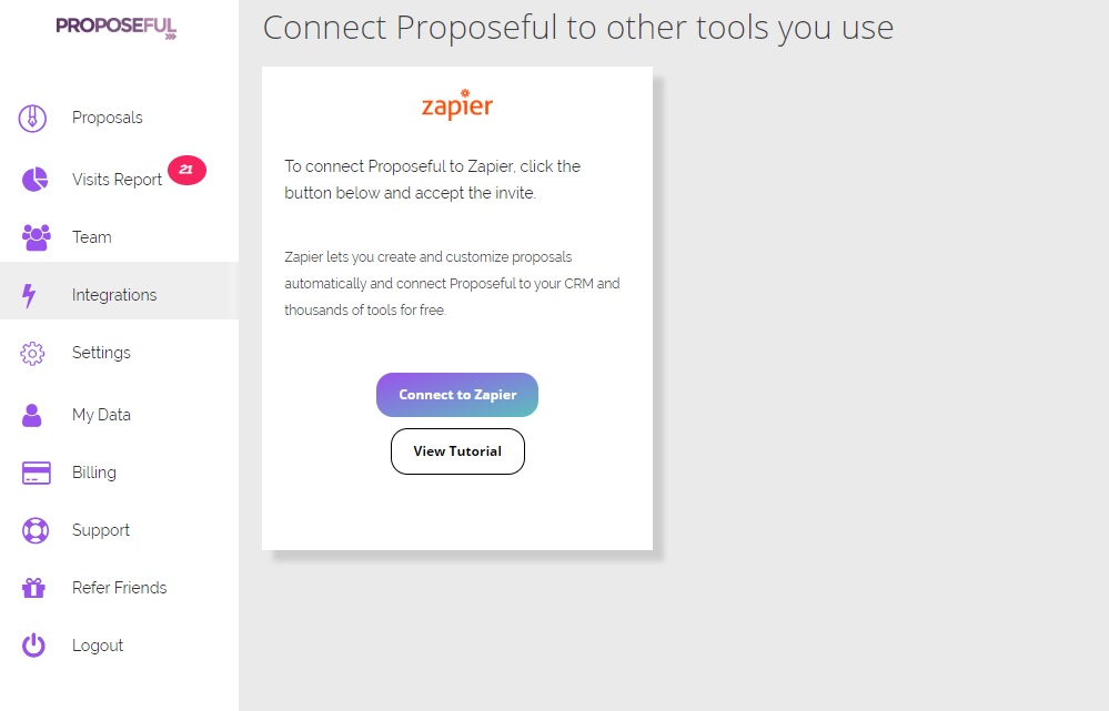 Conecte o Proposeful ao Zapier para começar sua automação de propostas.