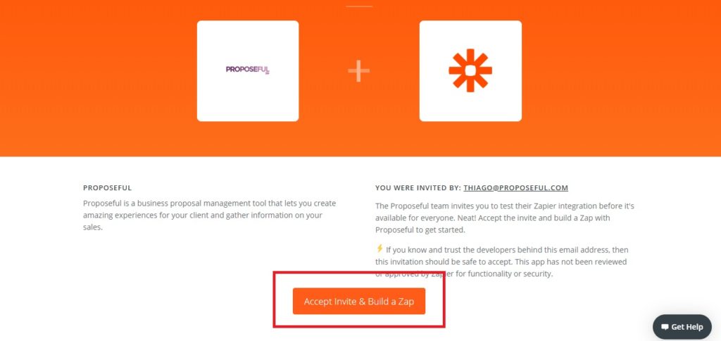 Accept invite on Zapier to start your proposal automation